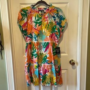 🆕 Boston Proper Abstract Forest Tiered Shift Dress M NWT